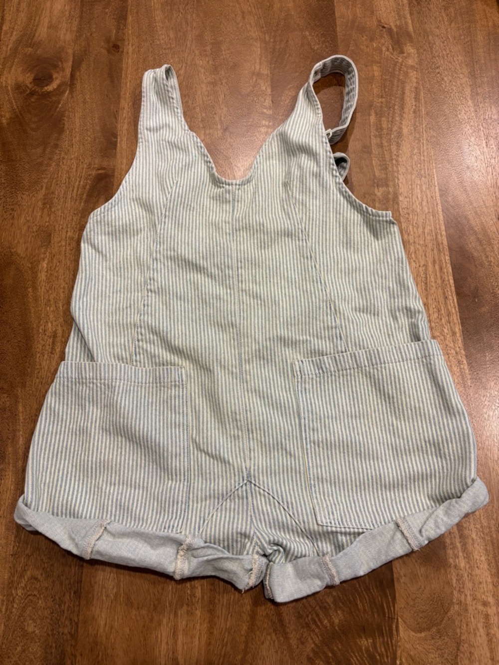 We The Free Pale Blue Striped Cotton Romper